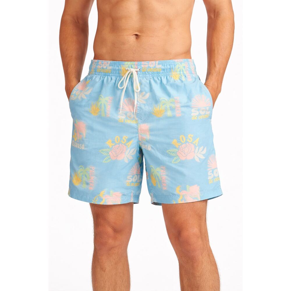 RSQ Blue Tropical Swim Trunks Mens Medium Elastic Waist Beach